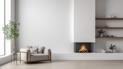 Technical diagram of a living room with a corner fireplace and custom-built shelving units, corner fireplace, cozy design