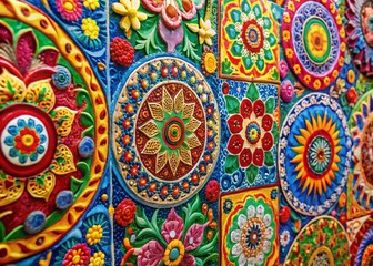 Intricate Symbolic Patterns Representing Diverse Cultures and Traditions in a Vibrant Composition