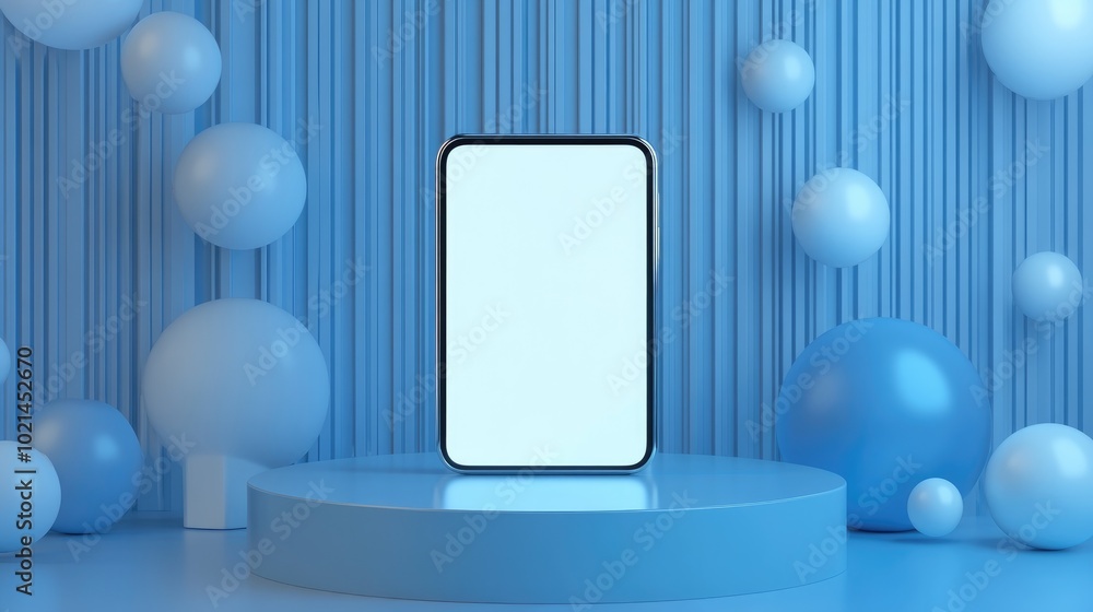 Aufkleber 3d rendered illustration of a smartphone featuring a blank screen positioned on a podium complemente