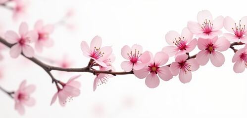 Delicate cherry blossom branch against a soft backdrop, evoking spring's beauty and renewal. Perfect for nature themed designs or seasonal promotions.