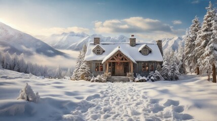 Naklejka premium Winter Landscape with Snow and Trees