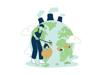 Worker cleaning up pollution, symbolizing environmental activism and a cleaner planet.