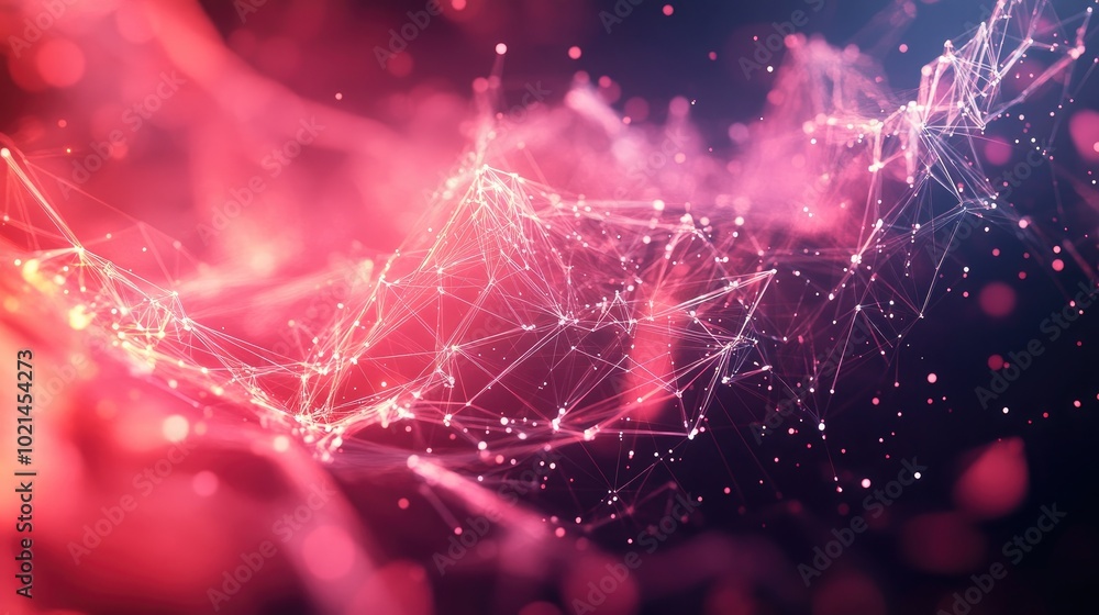 Poster Abstract digital backdrop featuring cybernetic particles and triangular shapes An advanced plexus fantasy design representing technology and engineering concepts 3D rendering with depth of field e