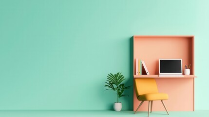Blueprint of a dual-purpose living room with a hidden home office, retractable desks, and modular shelving, multi-functional design, space-saving solutions