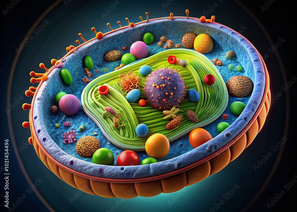 Poster labeled model of a bacterial cell showing structure, organelles, and functions for educational use