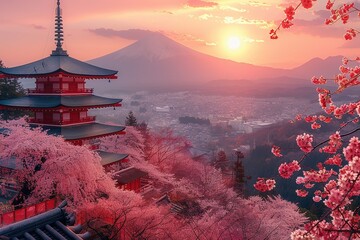 fuji japanese pagoda mountain chureito landscape temple japan volcano nature