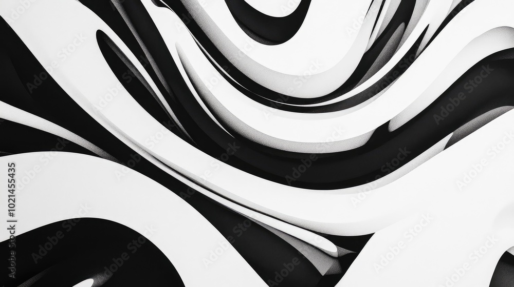 Poster Abstract black and white 2d background featuring dynamic waves and lines