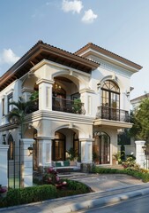 Elegant Mediterranean Style Mansion Exterior Design