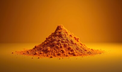 Vibrant mound of orange powder set against a warm background, perfect for culinary, beauty, or artistic projects.