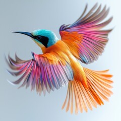 Obraz premium colorful bird with a long tail flying white background