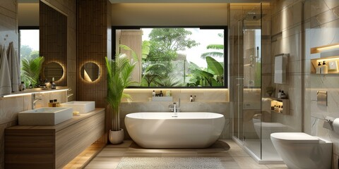 Fototapeta premium Modern Tropical Luxury Bathroom Interior Design