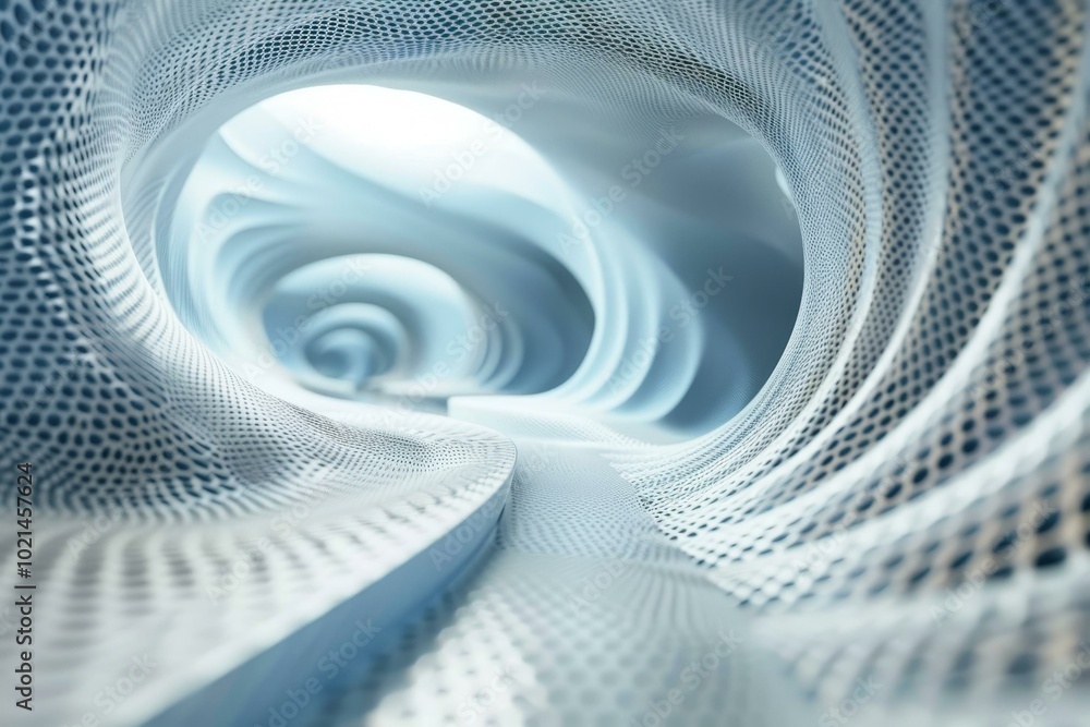 Poster blue and white abstract 3d rendering of a tunnel