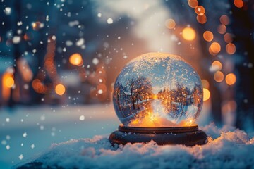 A snow globe with a winter scene inside