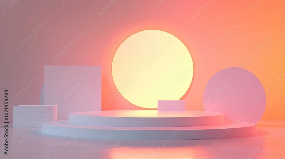 Poster 3D background with white podiums Podium setting Abstract minimalistic scene