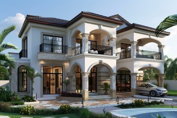 Elegant Mediterranean Style House Exterior Design Illustration