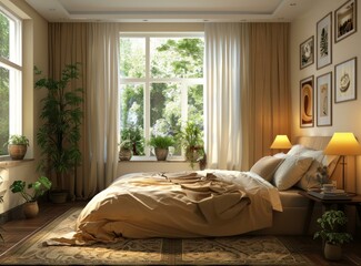 Bedroom Interior Design with Natural Light and Plants