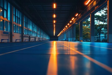 Fototapeta premium Empty Indoor Track with Overhead Lighting and Windows