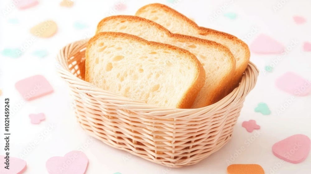 Aufkleber bread slices in a basket on a white background clipping path included