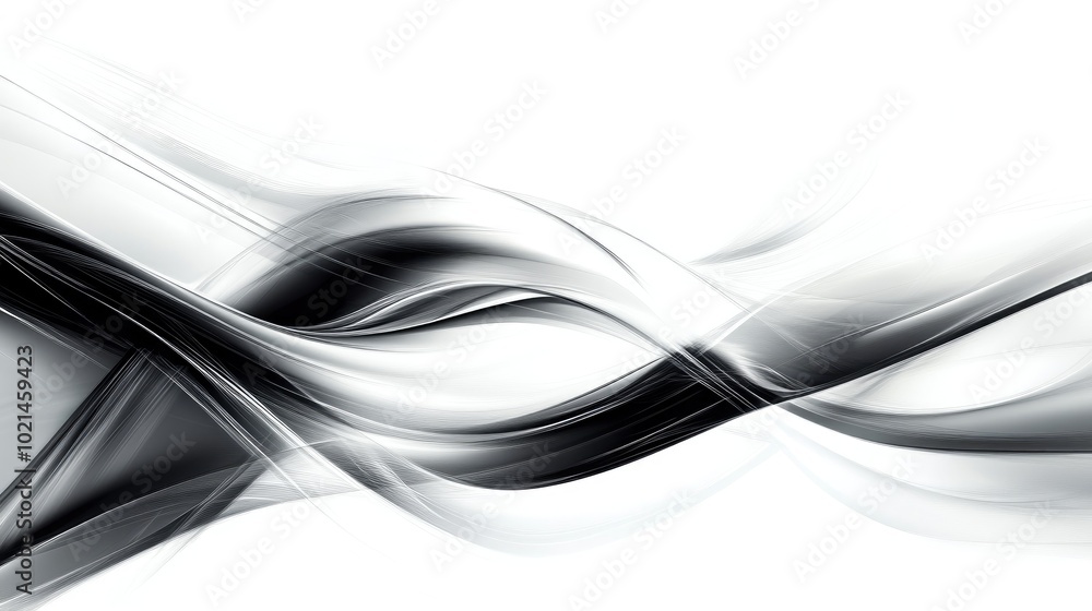 Poster Abstract black and white 2d background featuring dynamic waves and lines