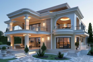 Fototapeta premium Luxury Modern Mansion Exterior Design Illustration