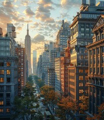 Autumnal New York City Skyline at Sunrise