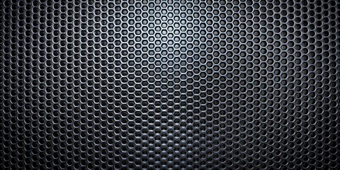 Abstract metallic texture with circular perforations, creating a grid pattern and capturing the light in a mesmerizing display