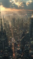 Naklejka premium Futuristic Cityscape Aerial View Illustration