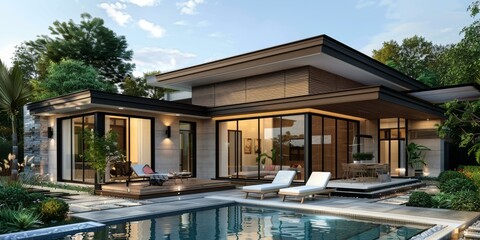 Fototapeta premium Modern House Exterior with Swimming Pool