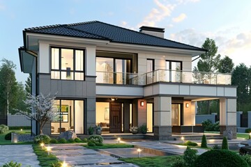 Fototapeta premium Modern Luxury House Exterior Design Illustration