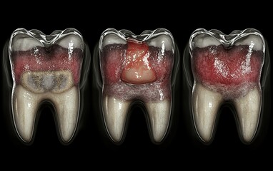 Detailed comparison of tooth decay stages illustrating the progression of dental caries over time