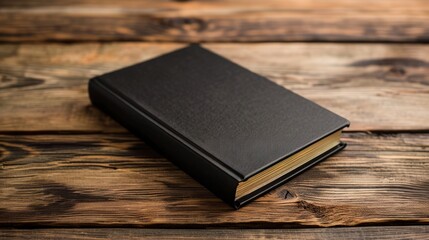 "A Reader&rsquo;s Retreat: The Perfect Pairing of a Black Book and a Wooden Table"

Captures the inviting atmosphere for reading and reflection.