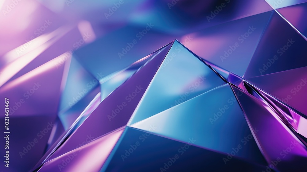 Poster 3d rendering of an abstract geometric background in shades of purple and blue cyberpunk theme suitab