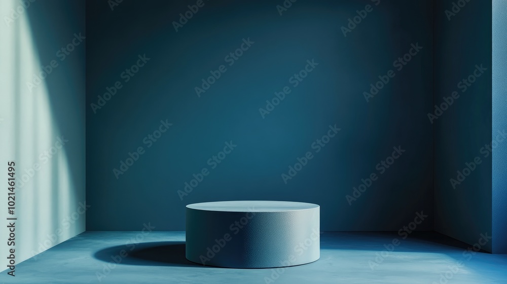 Poster abstract blue corner scene with a cylinder podium in 3d rendering