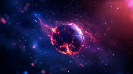 A vibrant cosmic soccer ball surrounded by colorful galactic elements, creating a dynamic and energetic visual representation.