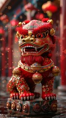 Fototapeta premium Chinese Lion Statue Detailed Illustration
