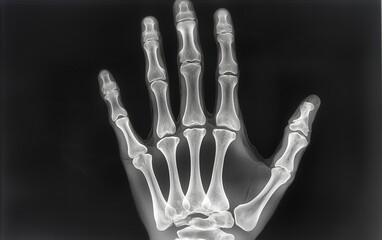 Obraz premium X-ray of a human hand revealing detailed skeletal structure and joint anatomy for medical examination