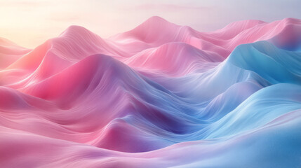 Fototapeta premium Rolling hills rendered in vibrant pastel shades of pink, lavender, and mint green,