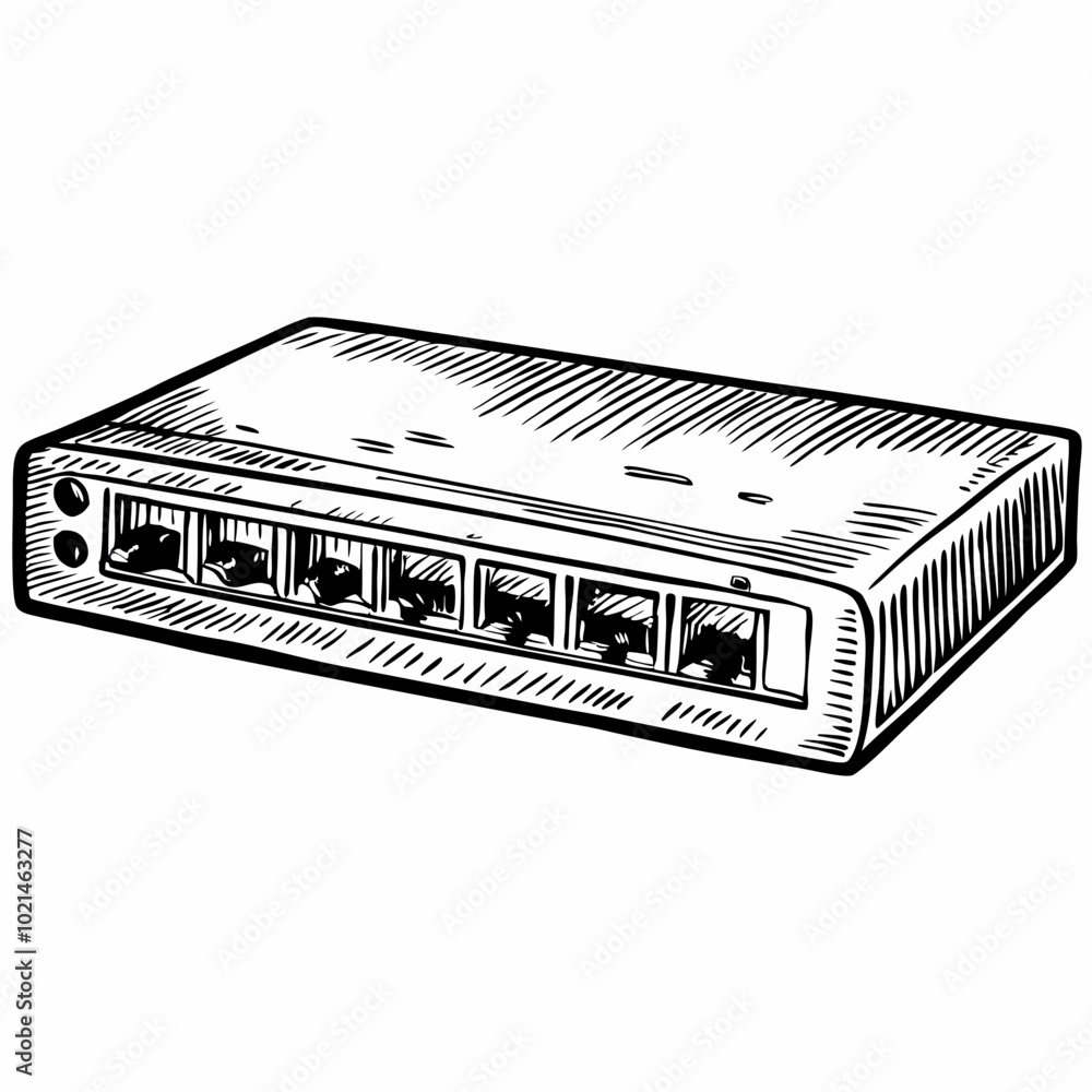 Poster hand drawn router sketch vector illustration for technology and networking design