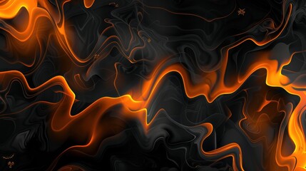 Mystical Halloween Night with Ghostly Figures and Swirling Orange and Black Abstract Background