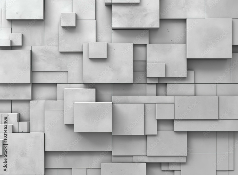 Poster 3d rendering of a concrete wall with protruding blocks