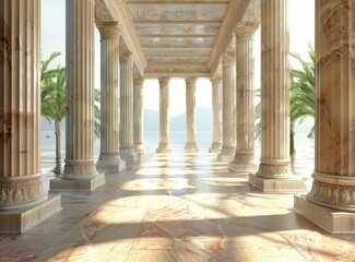 Fototapeta premium Ancient Columns Piercing the Sky in a Seaside Temple