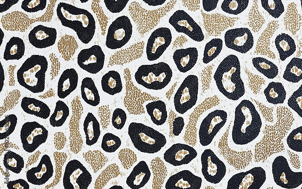 Aufkleber close-up of a stylish leopard print fabric design showcasing black and gold patterns against a light