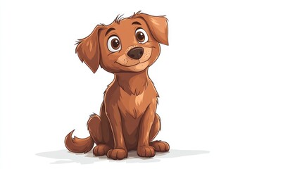 2D cartoon style illustration of a charming brown dog sitting with a gentle expression Every detail from its bright eyes to its droopy ears embodies pure innocence