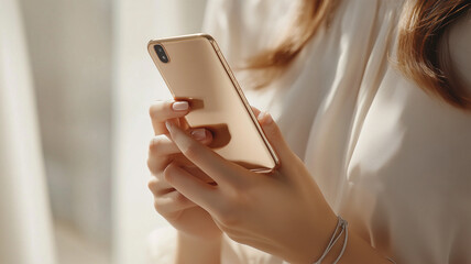 スマートフォンを操作する女性の手元