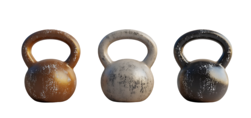 three set of Kettlebells isolated transparent background