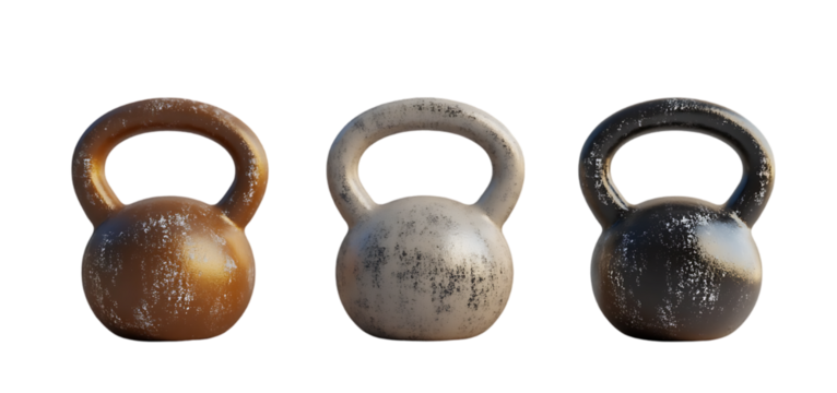 three set of Kettlebells isolated transparent background