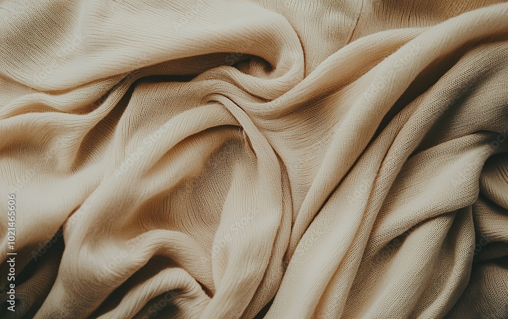 Poster elegant beige fabric draping softly on a flat surface, showcasing its texture and flowing lines in n