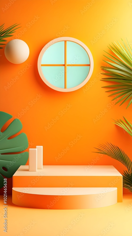 Poster minimalist 3d studio space featuring a sienna backdrop clean product podium arrangement and directio