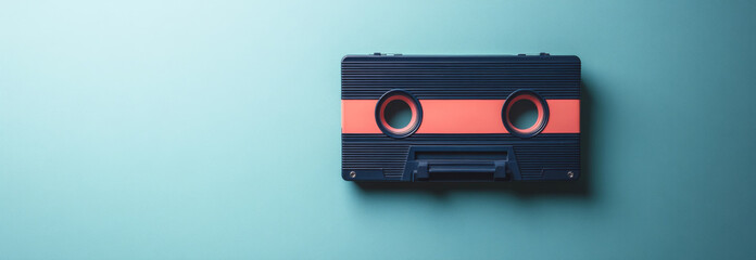 Fototapeta premium Retro cassette tape on color background with copy space