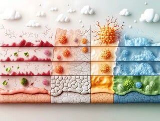 Detailed Medical of the Progression of Skin Cancer Showcasing the Growth and Spread of Malignant Cells Across Skin Layers in a Precise Scientific Style for Educational Purposes